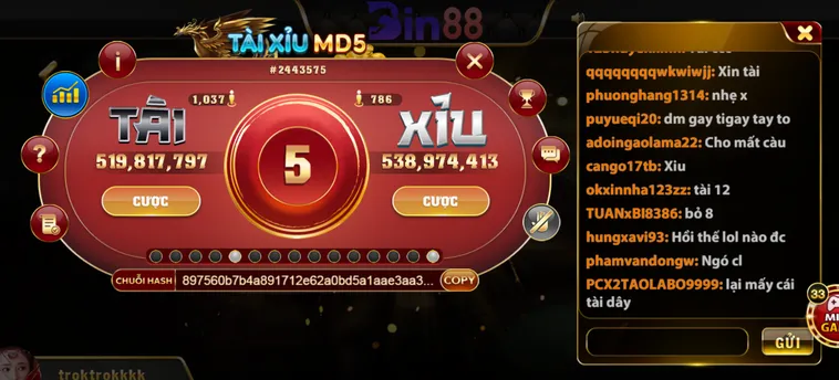 Chinh Phục Sảnh Tài Xỉu MD5 Tại Bin88 Với Tỷ Lệ Thắng Cực Cao